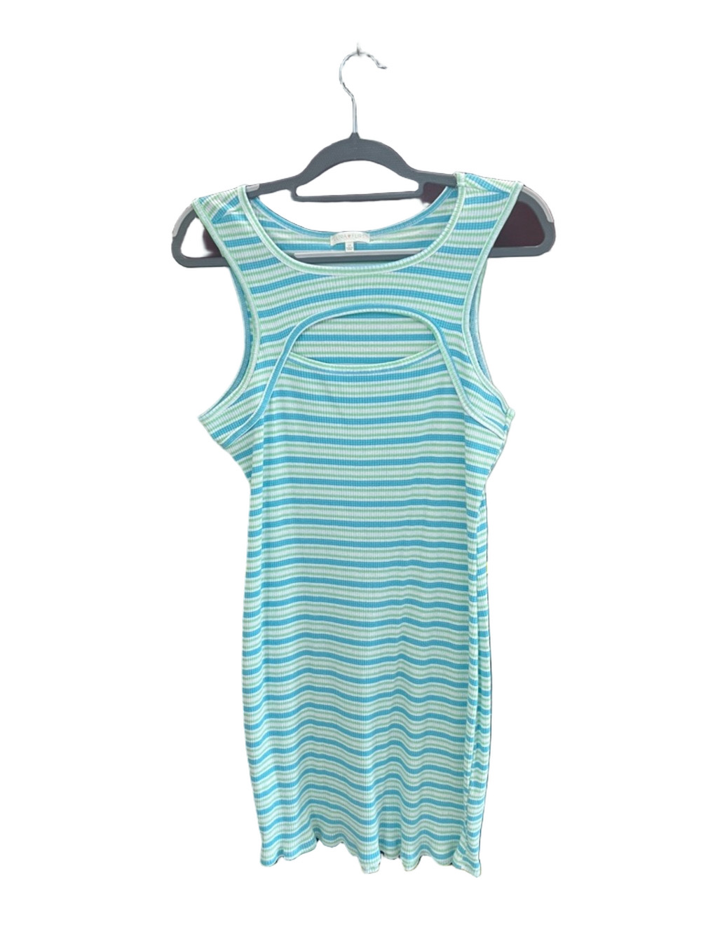 Ultra Flirt Fitted Ribbed Stripped Tank Dress with Cutout Front